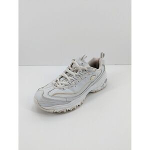 Skechers Women's D'Lites Size 7.5 lace up comfort walking shoes with gold 11931